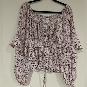 Misa Los Angeles Womens Long Bell Ruffle Sleeve Polka Dot Blouse Size S